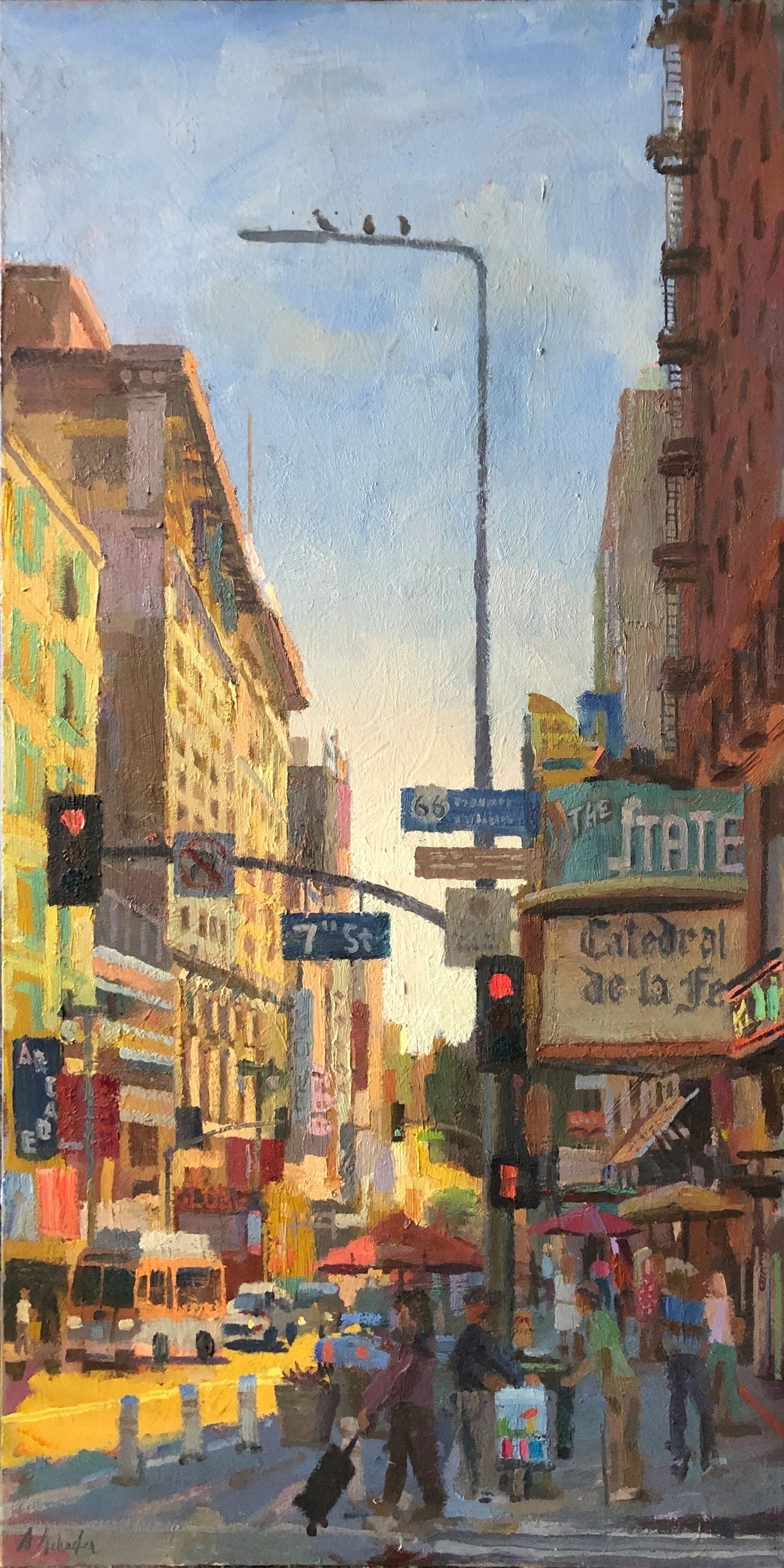 7th and Broadway, downtown LA, oil on canvas, 36 by 18 inches