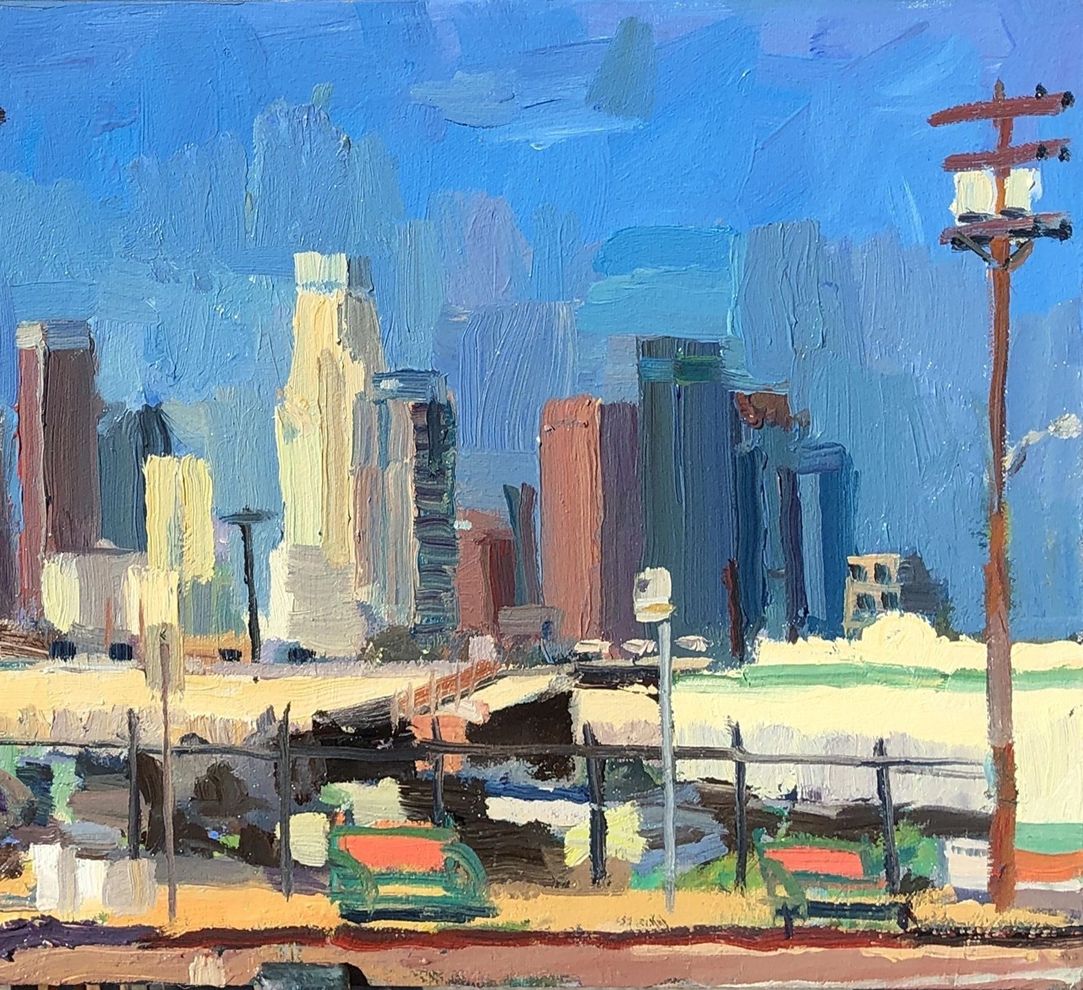 8th and Central, downtown Los Angeles, oil on canvas, 12 by 24 inches