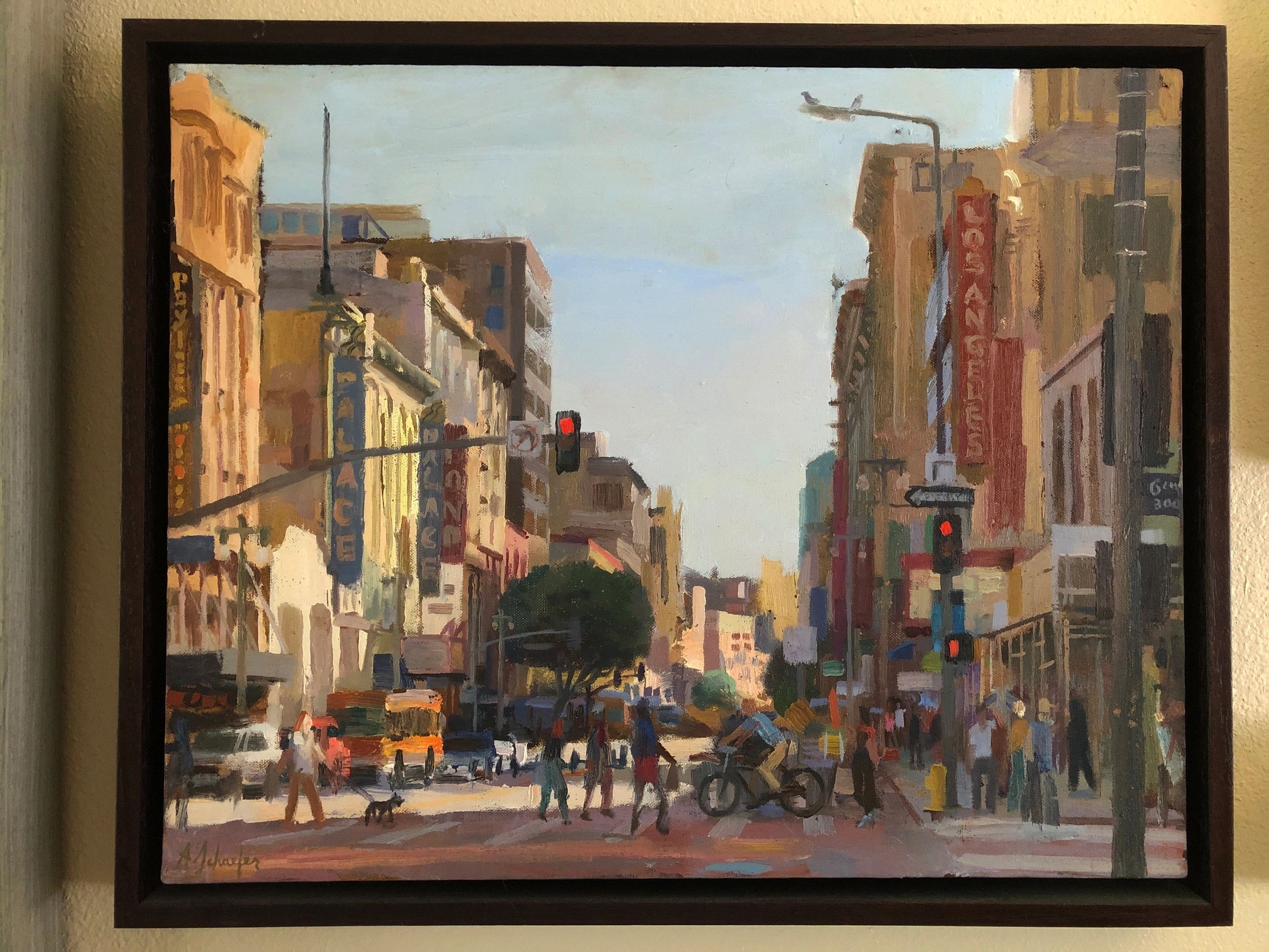 Broadway, downtown Los Angeles, oil on canvas, 16 by 20 inches