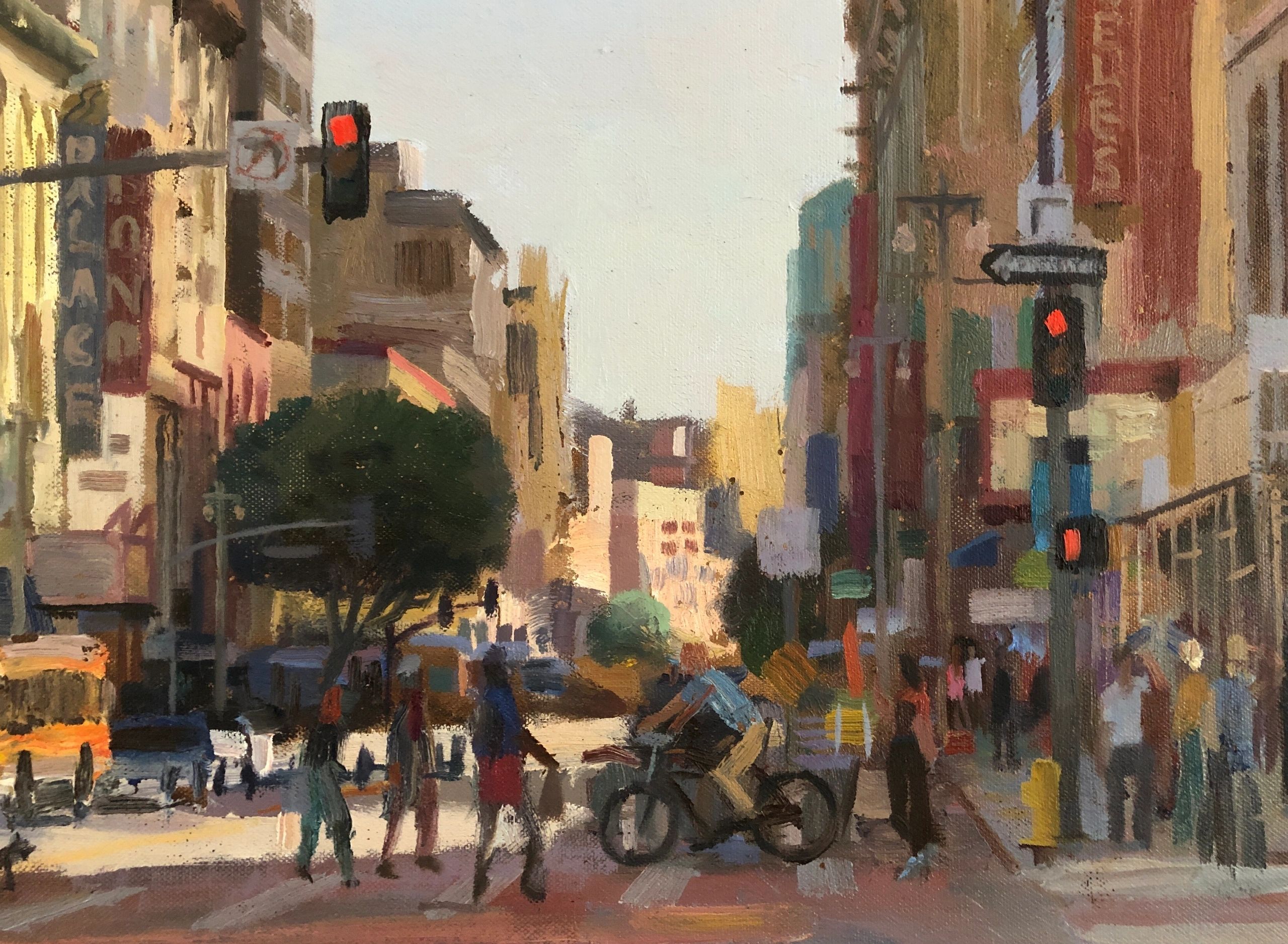 Broadway, downtown Los Angeles, oil on canvas, 16 by 20 inches