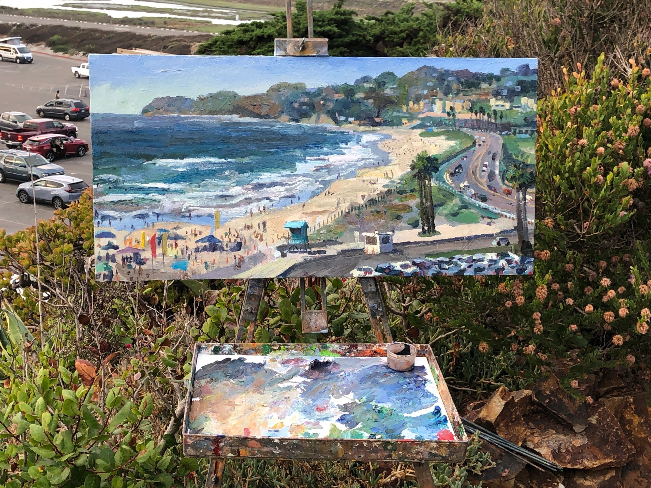 Cardiff Beach, oil on canvas, 15 by 30 inches