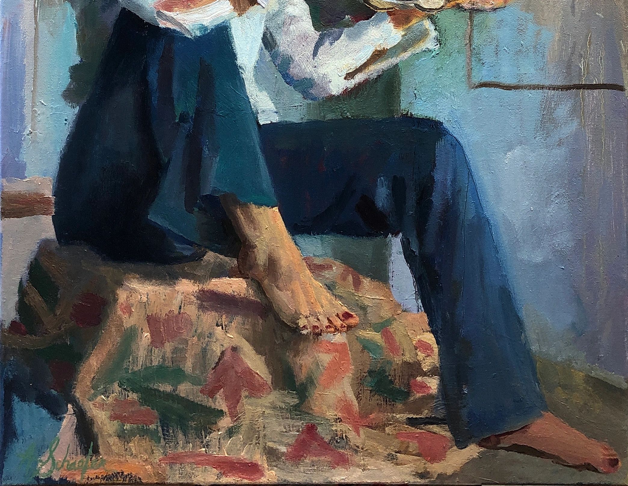 Maria with Tambourine, oil on canvas, 28 by 22 inches