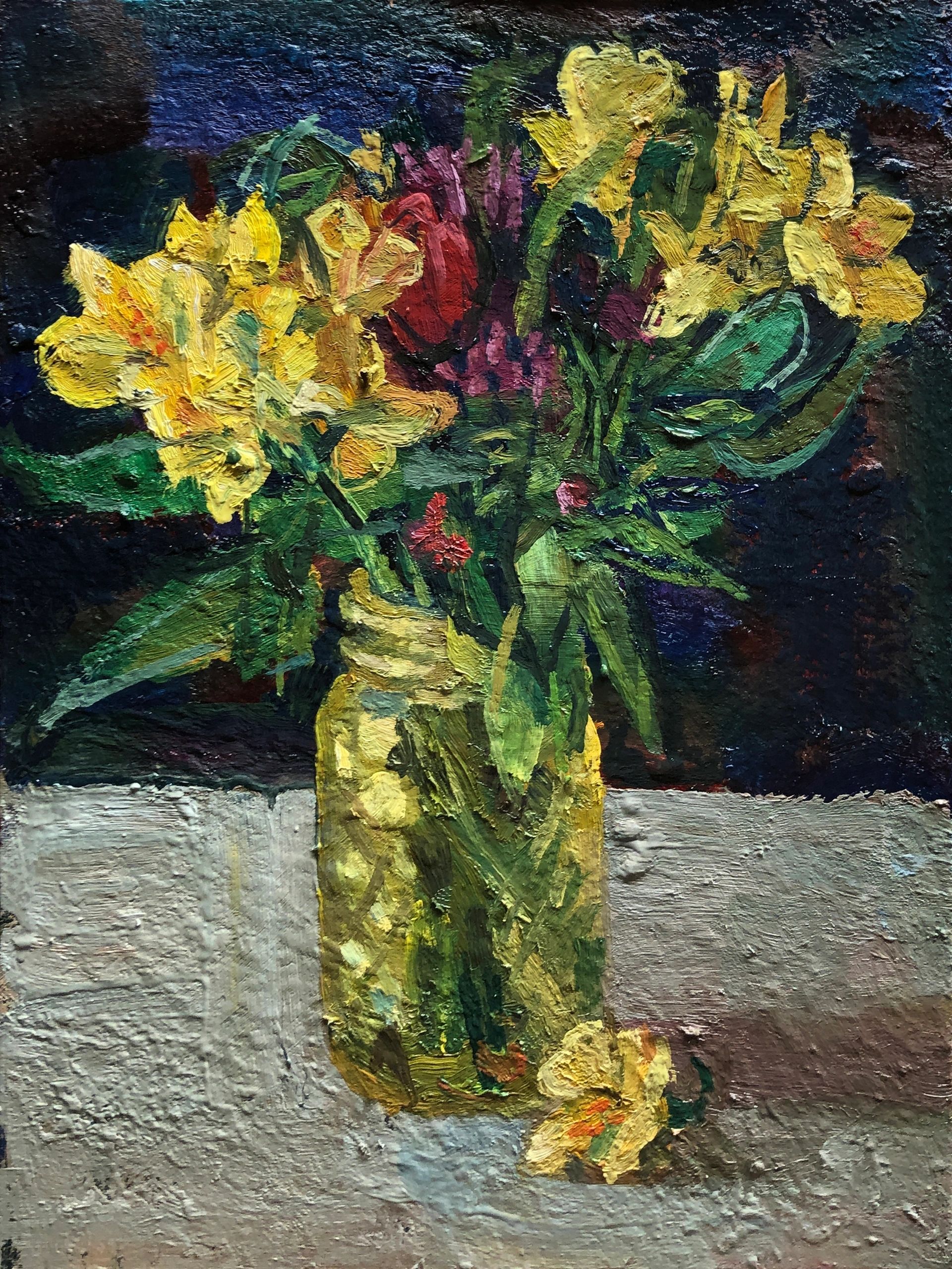 Masha's Flowers, oil on canvas panel, 16 by 12 inches