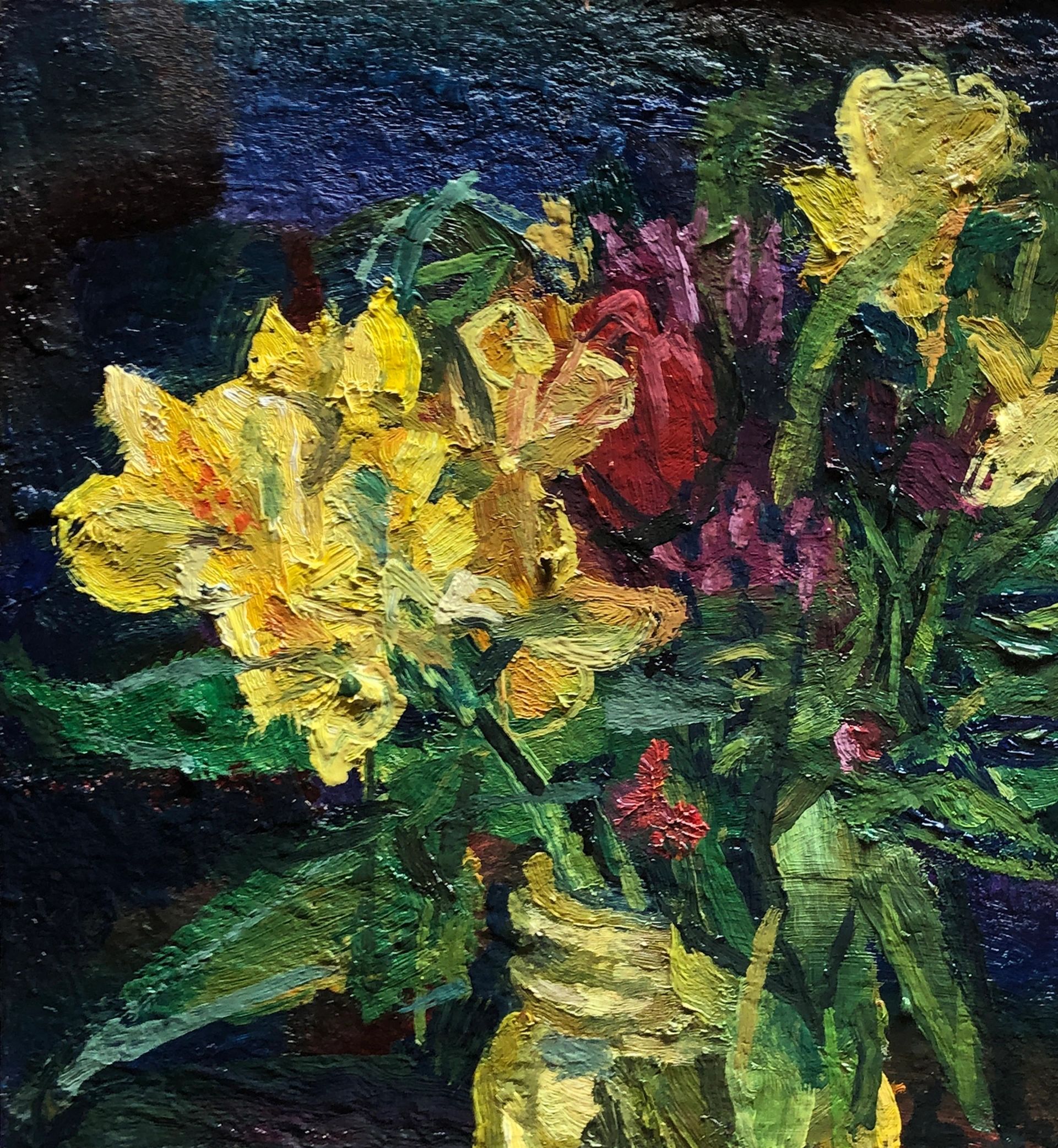 Masha's Flowers, oil on canvas panel, 16 by 12 inches