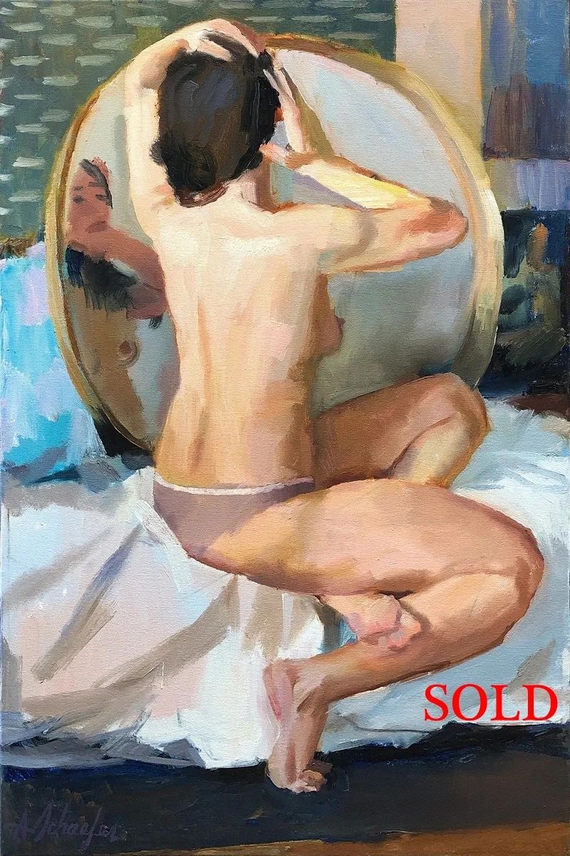 Nude with Mirror, oil on canvas, 30 by 20 inches