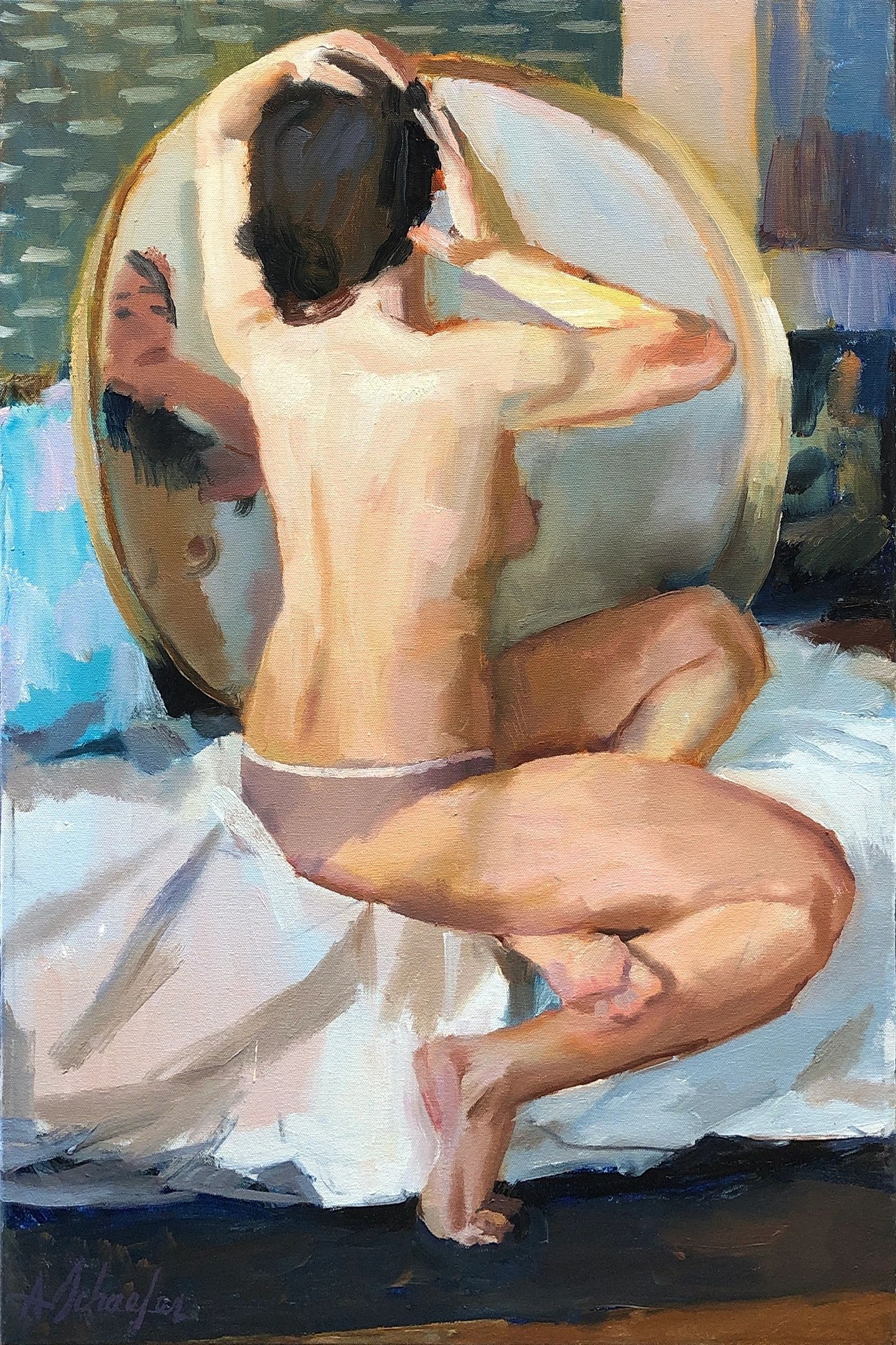 Nude with Mirror, oil on canvas, 30 by 20 inches