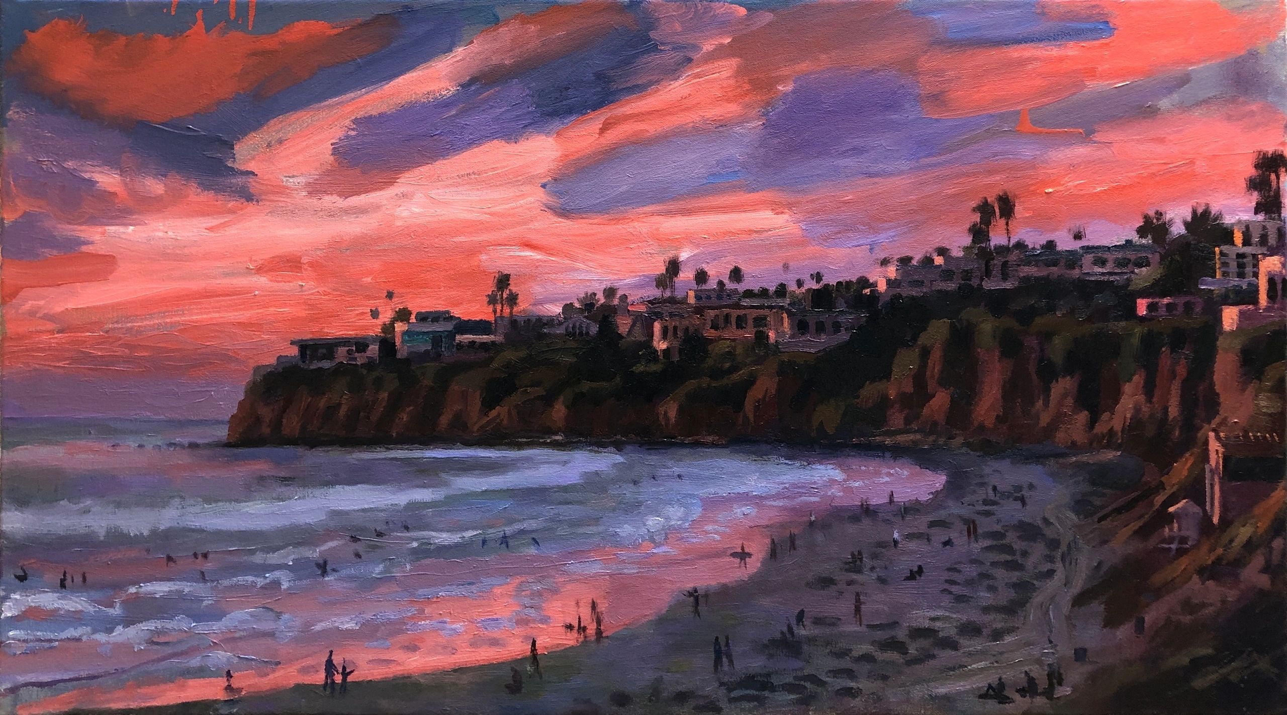 Pacific Beach Sunset, oil on canvas, 20 by 36 inches