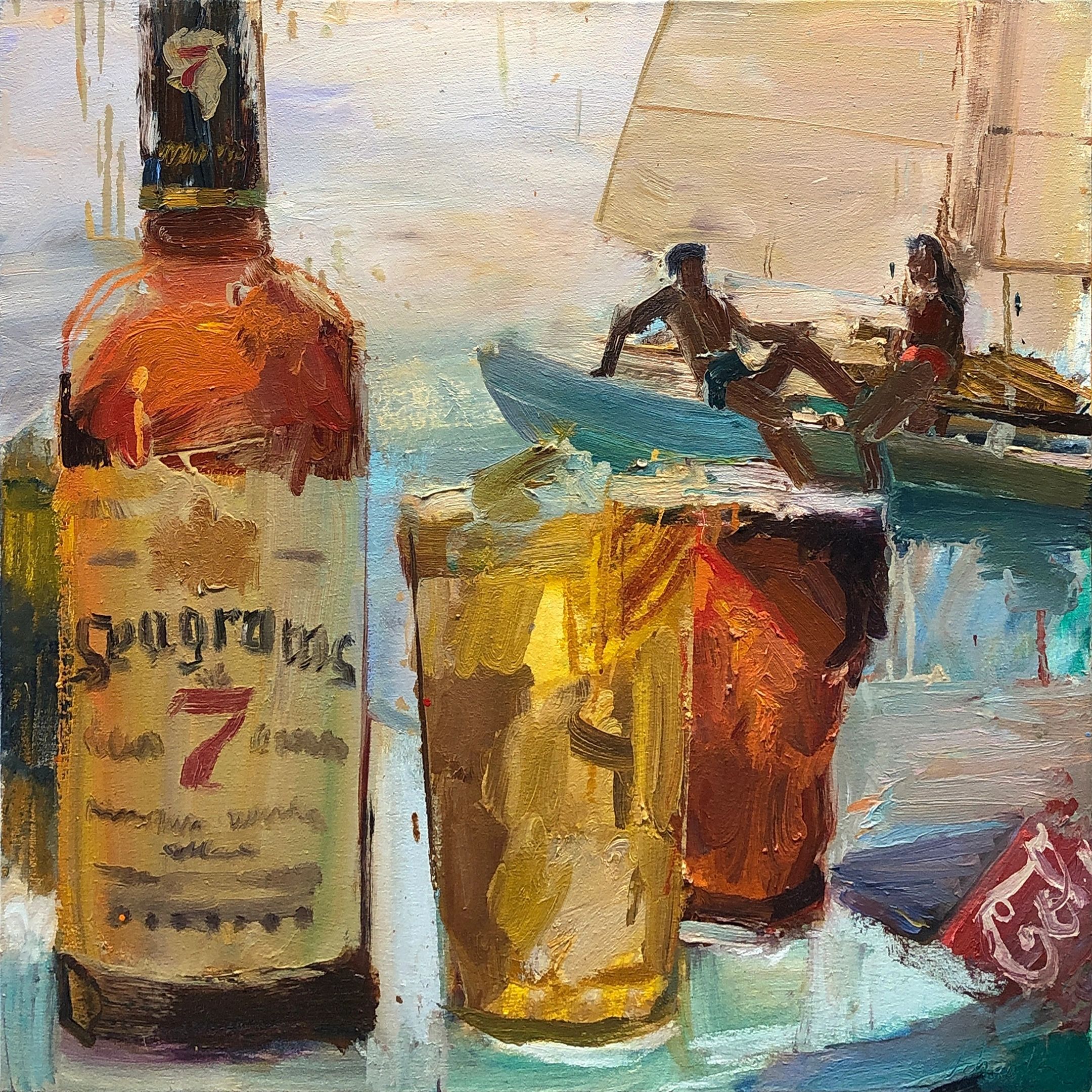 Seagrams 7, oil on canvas, 24 by 24 inches