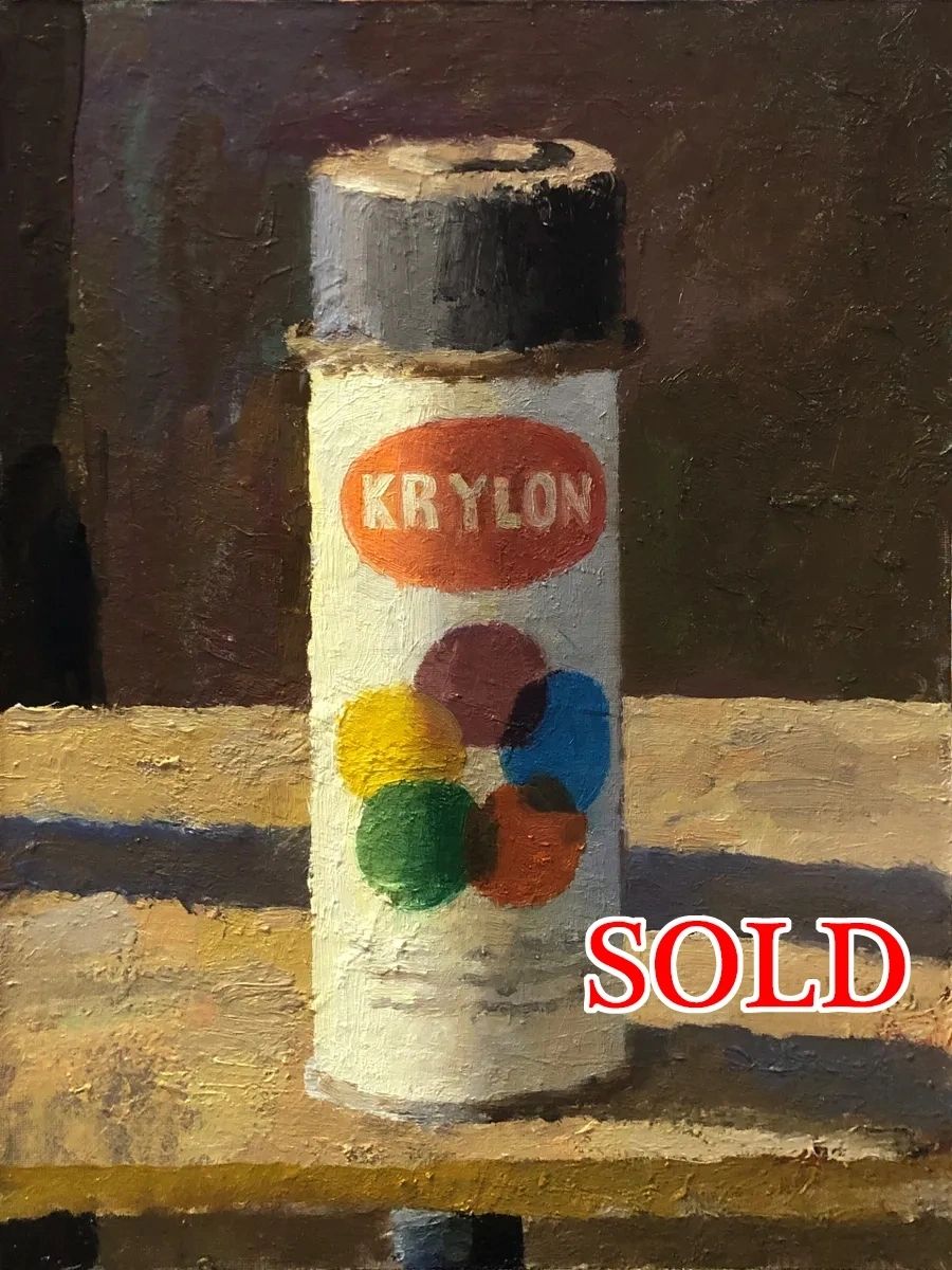 Still Life: Krylon, oil on canvas panel, 16 by 12 inches