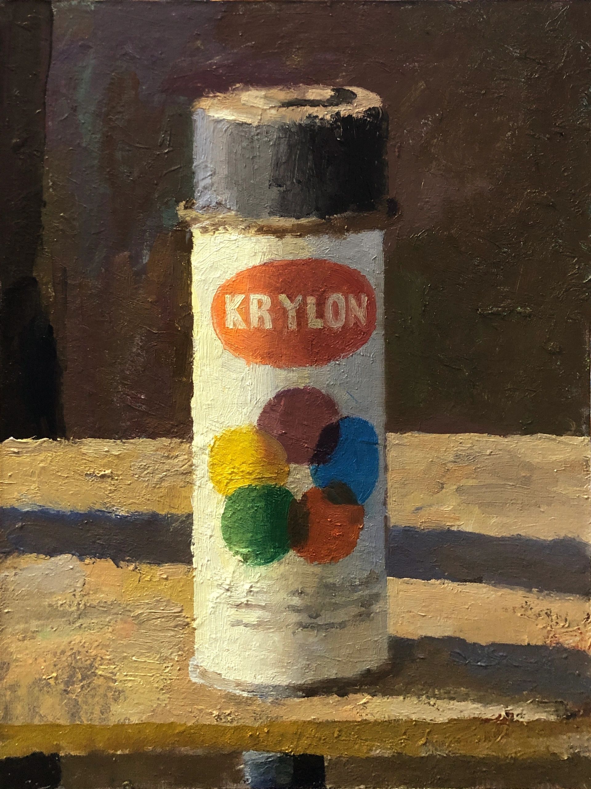 Still Life: Krylon, oil on canvas panel, 16 by 12 inches