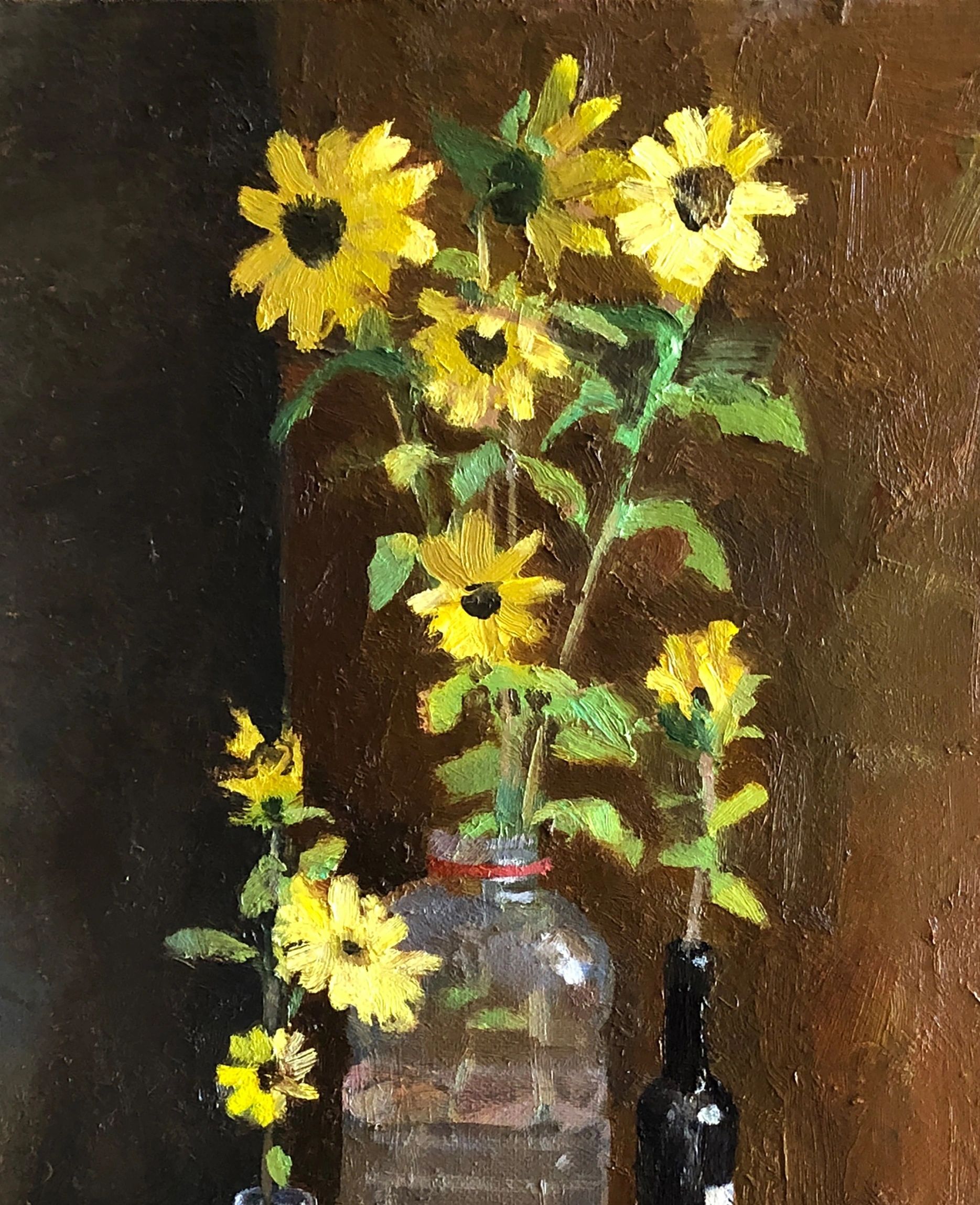 Still Life with Sunflowers, oil on canvas panel, 16 by 12 inches