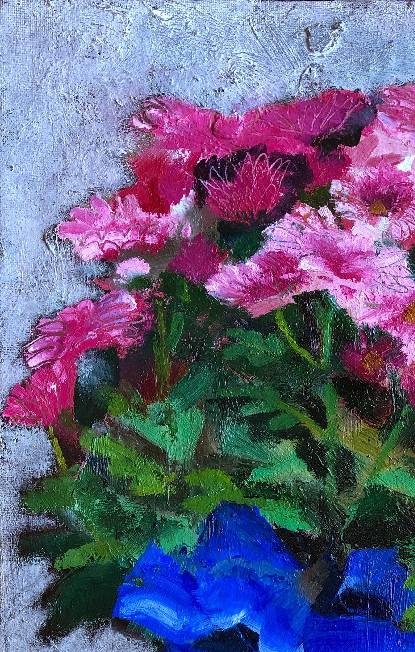 Supermarket Bouquet, oil on canvas-panel, 16 by 12 inches