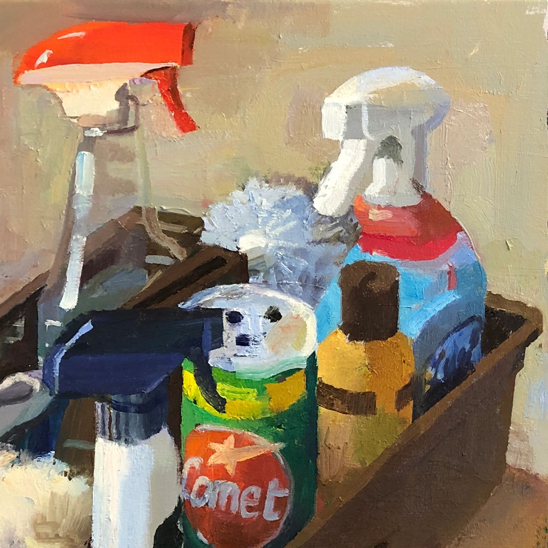 The Cleaning Kit, oil on canvas, 20 by 20 inches